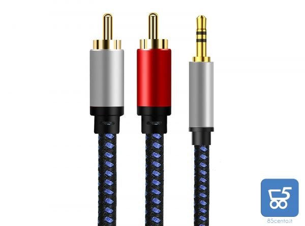Cavo Adattatore JACK 3,5mm Maschio 2 RCA Maschio 5 METRI Premium Nylon Intrecciato copia
