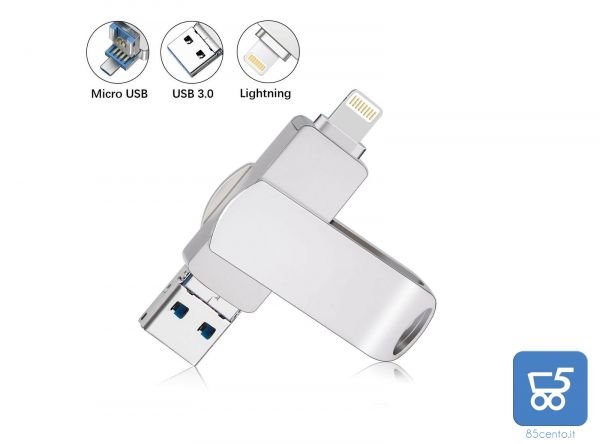Chiavetta USB da 256 GB 3 in 1 per iPhone e connettore USB / micro USB - Compatibile con iOS, Andriod e PC  copia