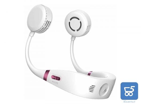 Condizionatore Ventilatore da Collo Senza Lame con Chip Refrigerante USB Ricaricabile Portatile con Rotazione a 360 Gradi