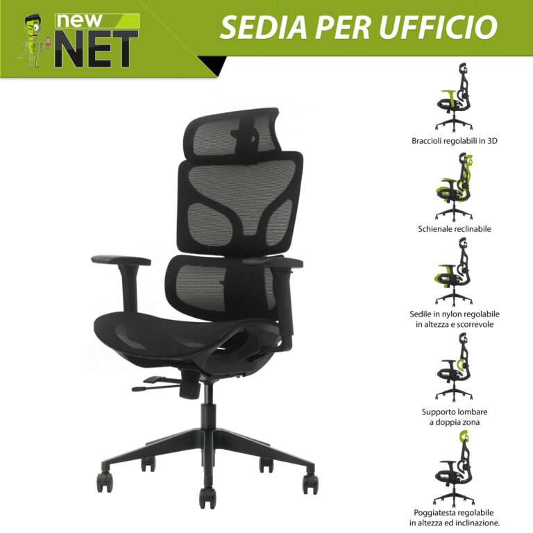 Sedia Ergonomica con Poggiatesta e Schienale a Farfalla – Comfort Dinamico e Design Evoluto