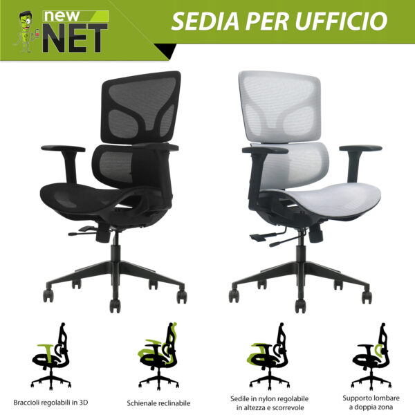 Sedia Ergonomica Professionale – Comfort e Stile in Black & Silver