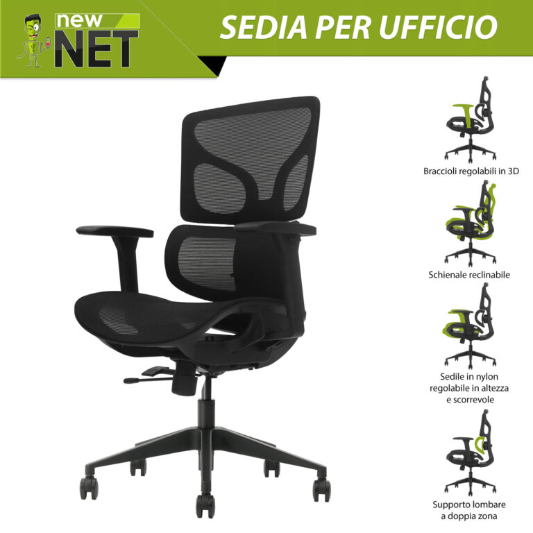 Sedia Ergonomica Professionale – Comfort e Stile in Black & Silver