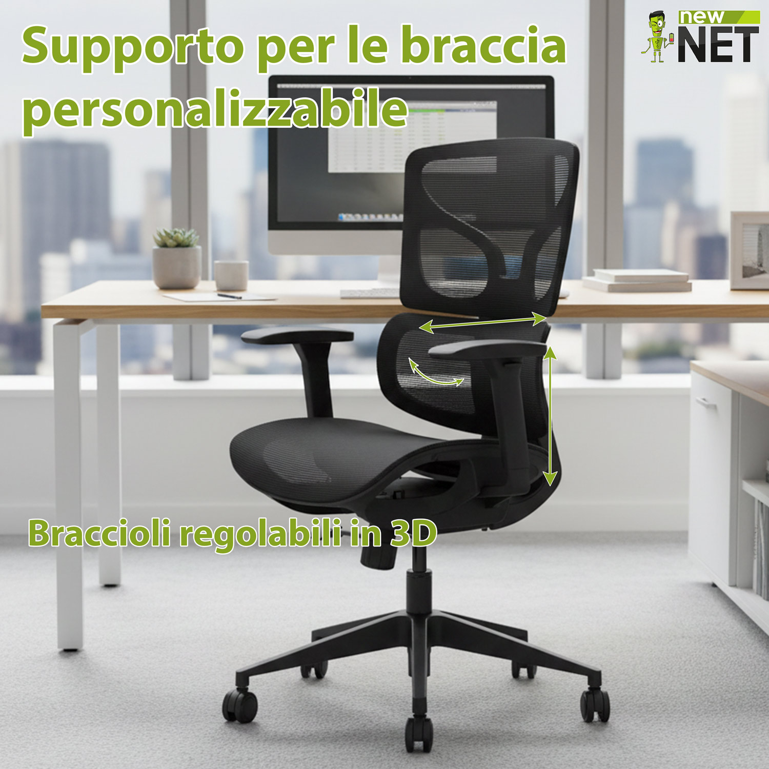 Sedia Ergonomica Professionale con pistone a gas Samhongsa classe 4 in Black & Silver - immagine 5