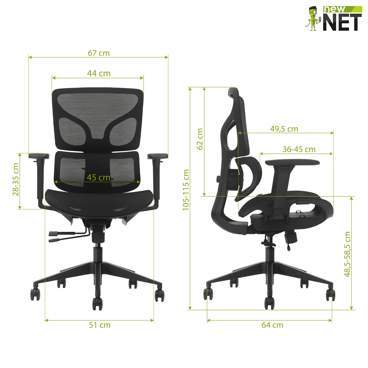 Sedia Ergonomica Professionale con pistone a gas Samhongsa classe 4 in Black & Silver - immagine 2