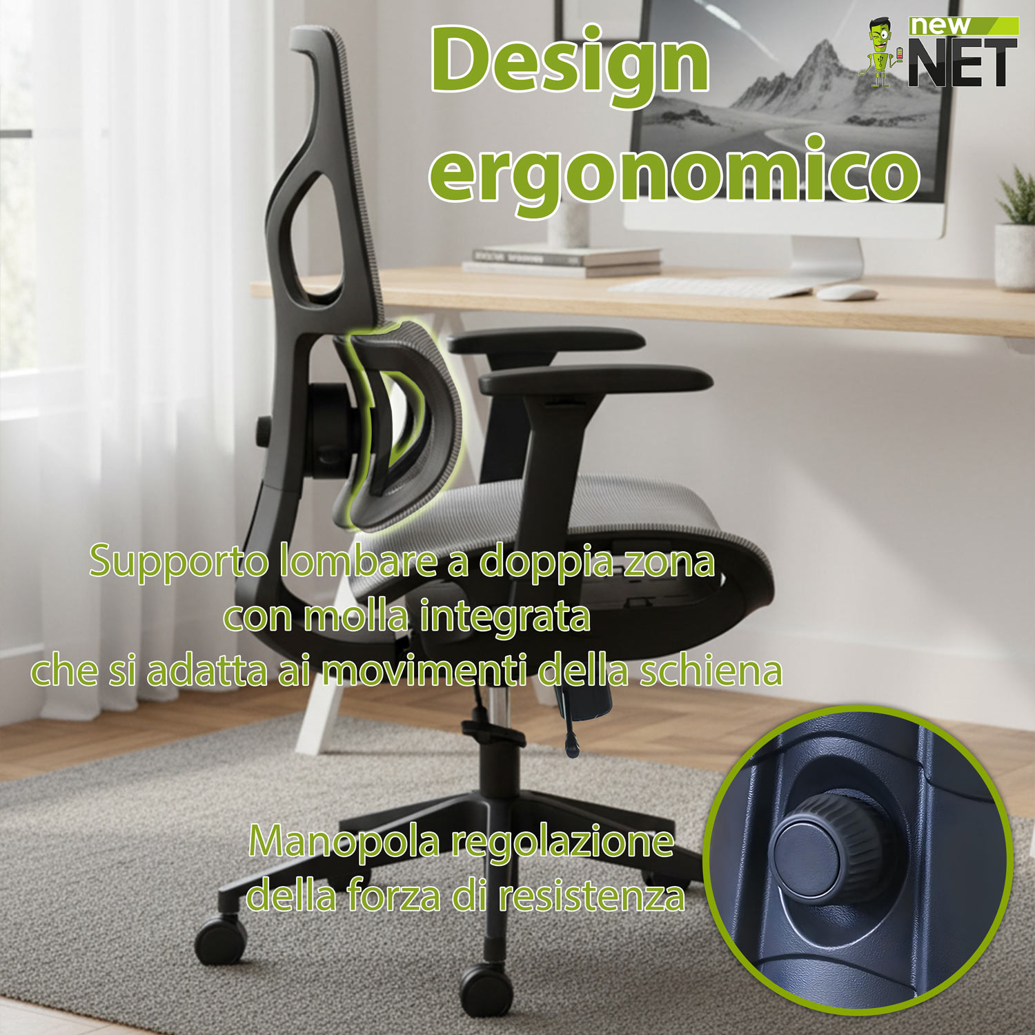 Sedia Ergonomica Professionale con pistone a gas Samhongsa classe 4 in Black & Silver - immagine 11
