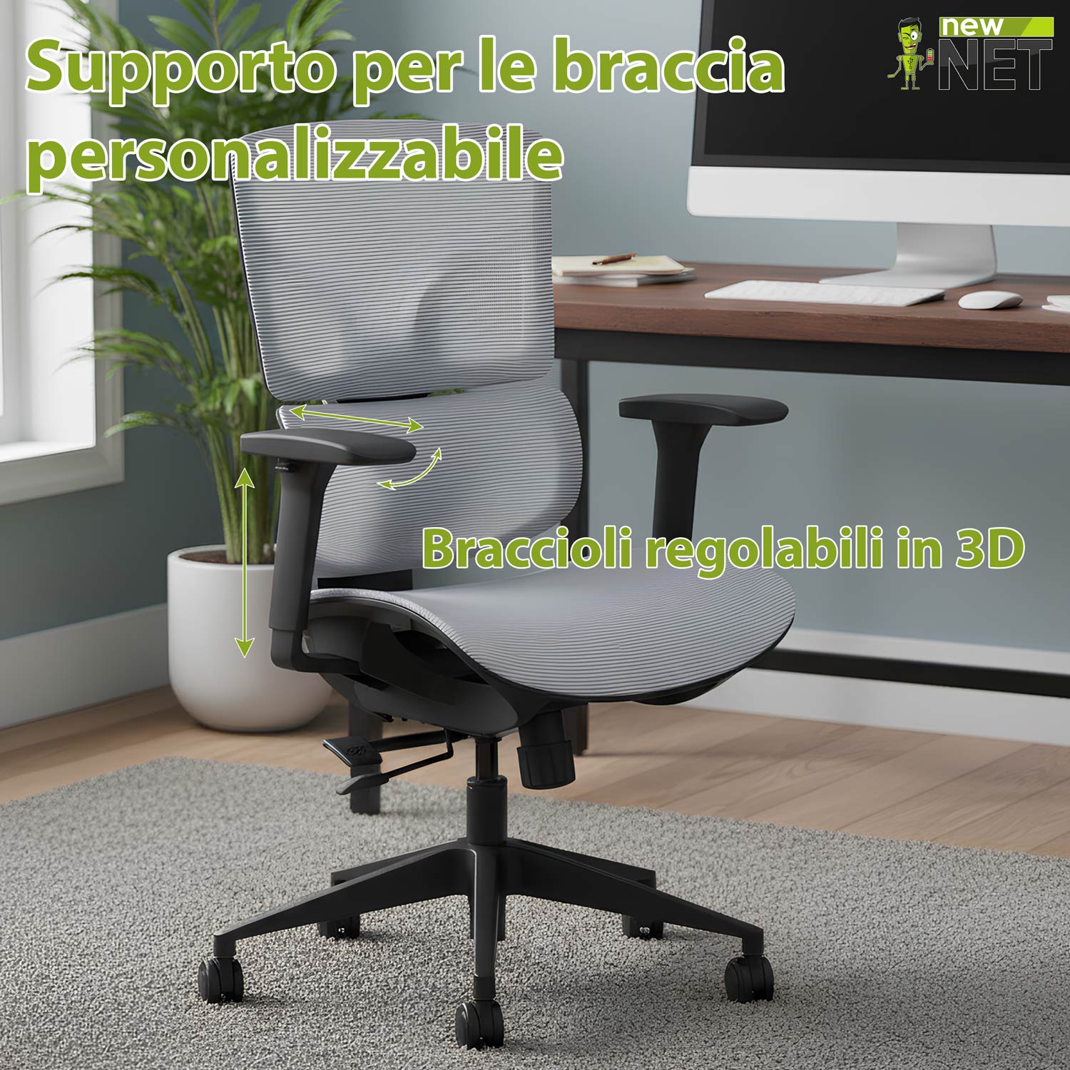 Sedia Ergonomica Professionale con pistone a gas Samhongsa classe 4 in Black & Silver - immagine 10