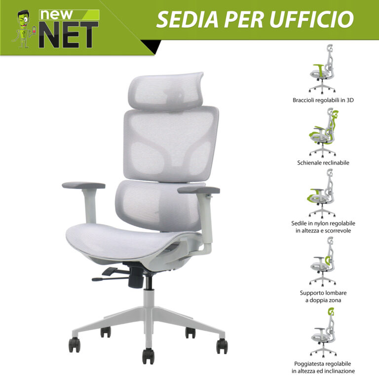 Sedia da ufficio Ergonomica con Poggiatesta, Schienale a Farfalla e Pistone a gas Samhongsa classe 4