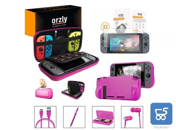 Essential Pack per Nintendo Switch Case 2 vetri protettivi Grip Case Porta Cavo USB  Cartucce Cuffie Penna Colore ROSA