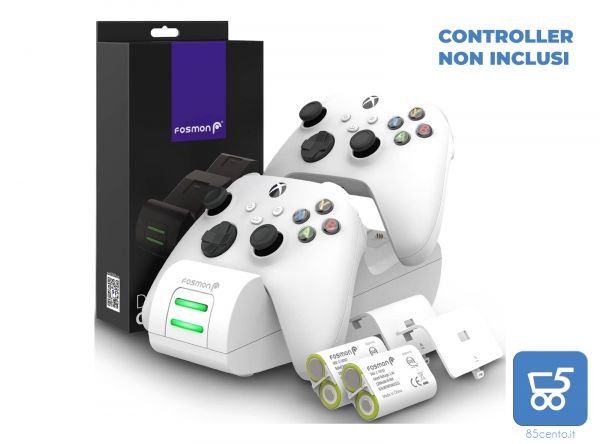 Fosmon DUAL 2 MAX Stazione di Ricarica Compatibile con Controller Xbox Series X S Xbox One One X One S Elite (Dual Slot) + 2x Batterie Ricaricabili 2200mAh