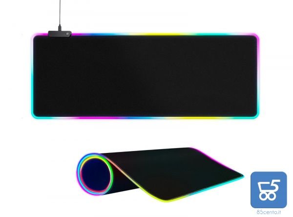 Grande Tappetino per Mouse e Tastiera Gaming RGB 15 Modalità di Illuminazione Morbido Antiscivolo 30,5 x 80 cm