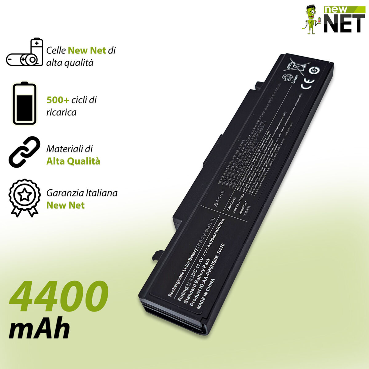 Batteria AA-PB9NS6B per Samsung NP200A5B – 10.8-11.1V, 4400mAh / 48Wh - immagine 4