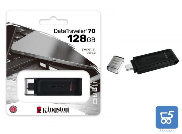 Kingston DataTraveler 70 - DT70/128GB Drive Flash Pennetta USB-C di colore Nero 128Gb