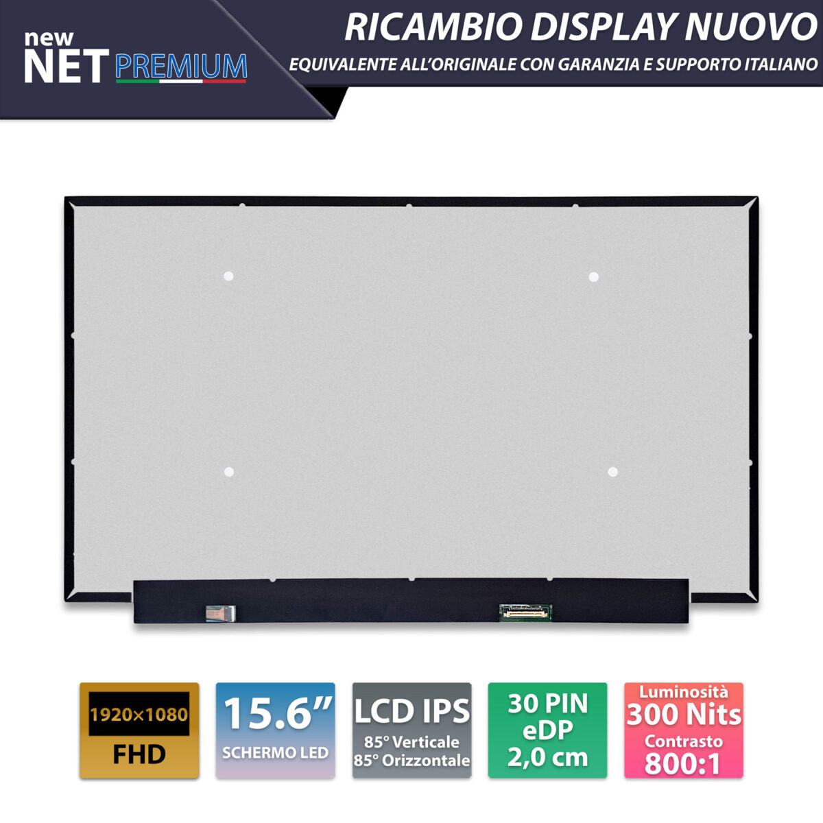 PREMIUM Display BOE NV156FHM-N3D 15.6" IPS Full HD, eDP 30 Pin - PCB 28cm - Alta qualità GARANZIA 0 PIXEL