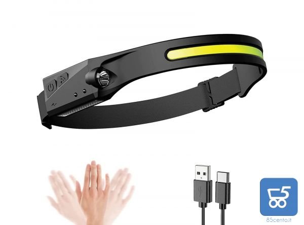 Lampada Frontale a LED COB Testa Faro esterno con Sensore Illuminazione a Induzione a 230° Torcia frontale impermeabile Ricaricabile USB-C per escursionismo, campeggio, riparazione