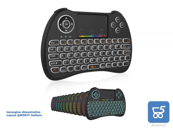 Mini Tastiera e Mouse Wireless Retroilluminazione 2,4Ghz Touchpad USB ricaricabile per Google box tv Android HTPC IPTV PC