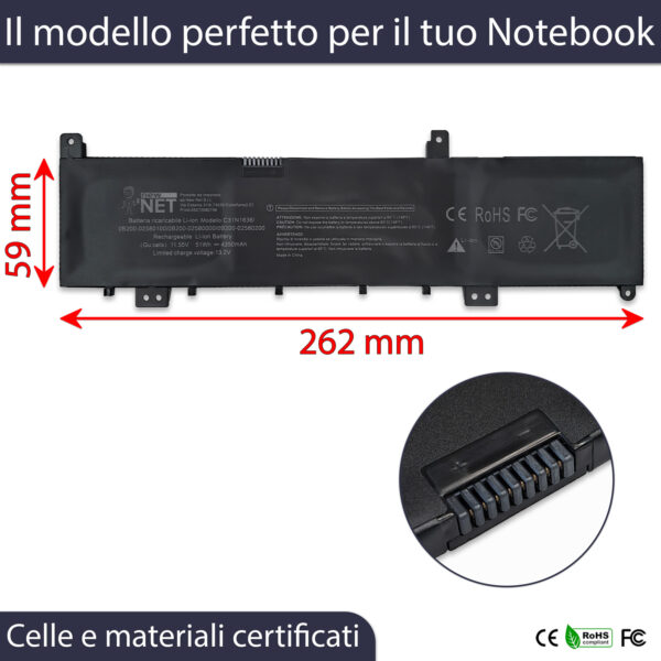 Alternative view of Batteria Premium C31N1636 compatibile con ASUS - 11.49-11.55V, 4350mAh, 51Wh