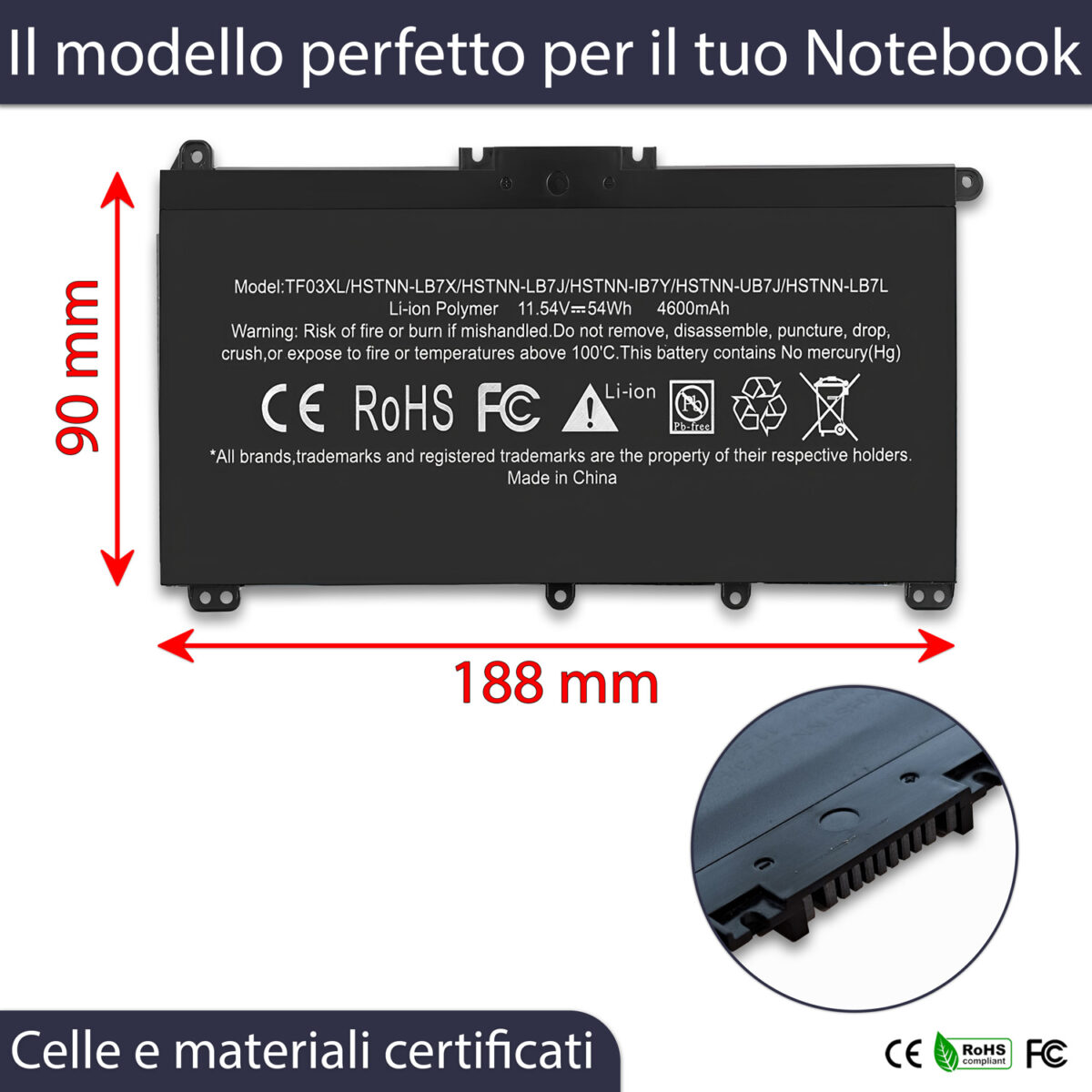 Batteria New Net Premium TF03XL per HP Pavilion x360 14-cd - 11.4-11.55V, 4600mAh / 54Wh - immagine 2