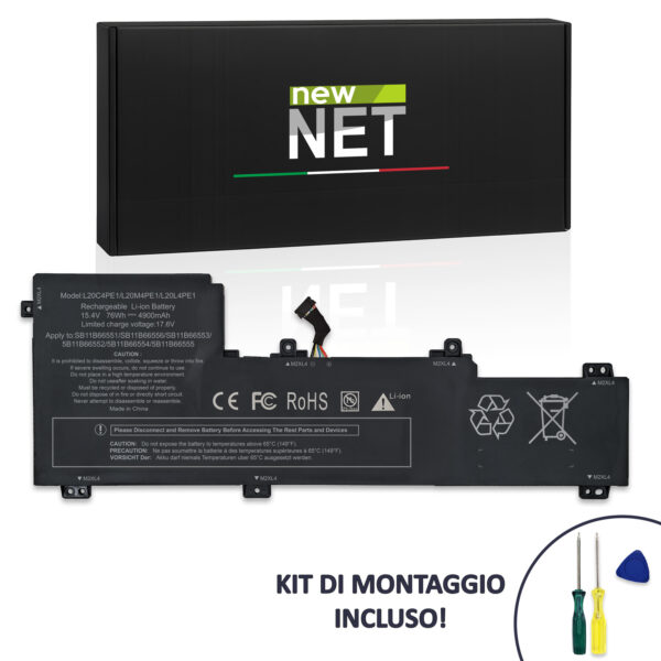 Batteria Premium L20C4PE1 compatibile con Lenovo - 15.36-15.4V, 4900mAh, 76Wh