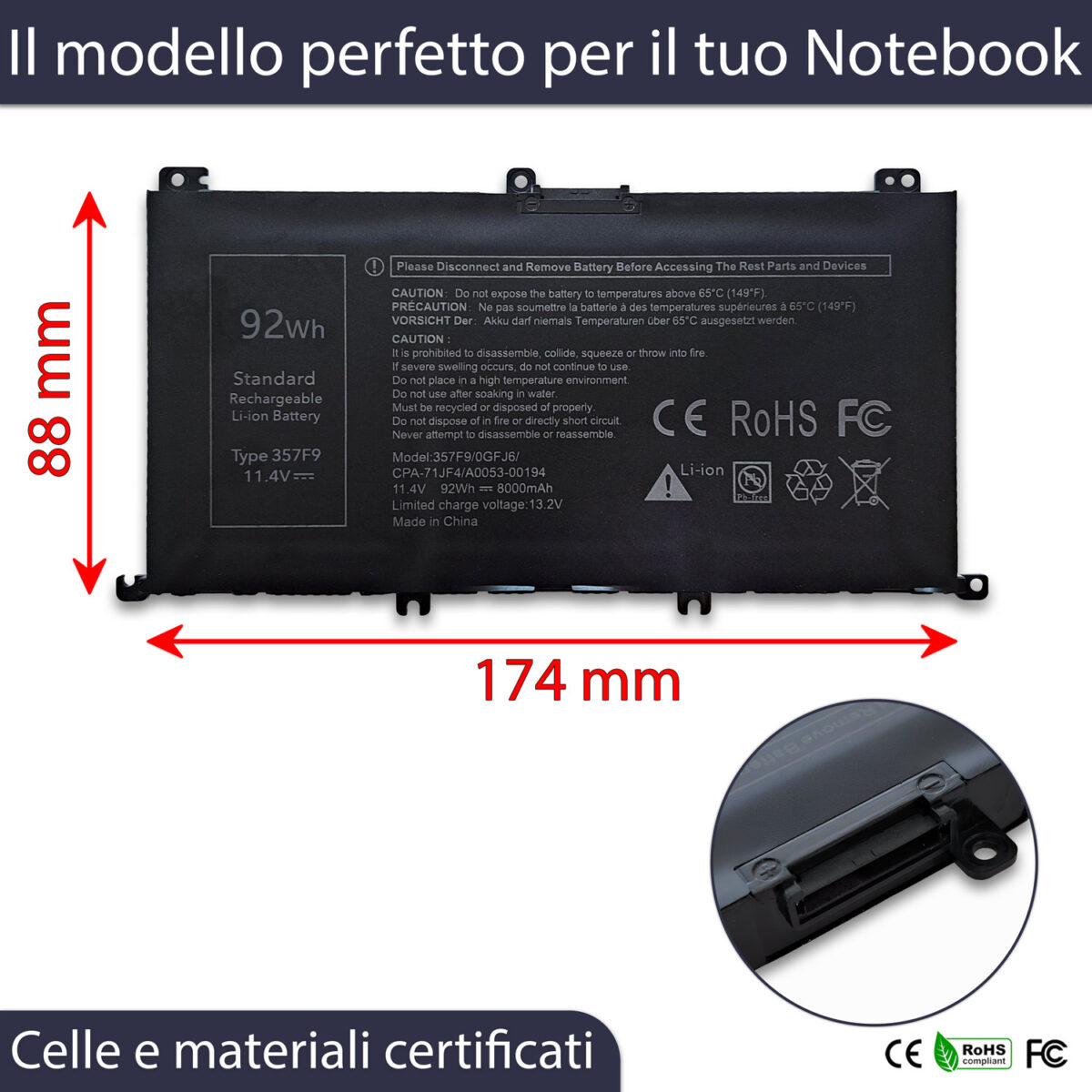 Batteria New Net Premium 357F9 per Dell Inspiron 15 5576 - 11.1-11.4V, 8000mAh / 92Wh - immagine 2