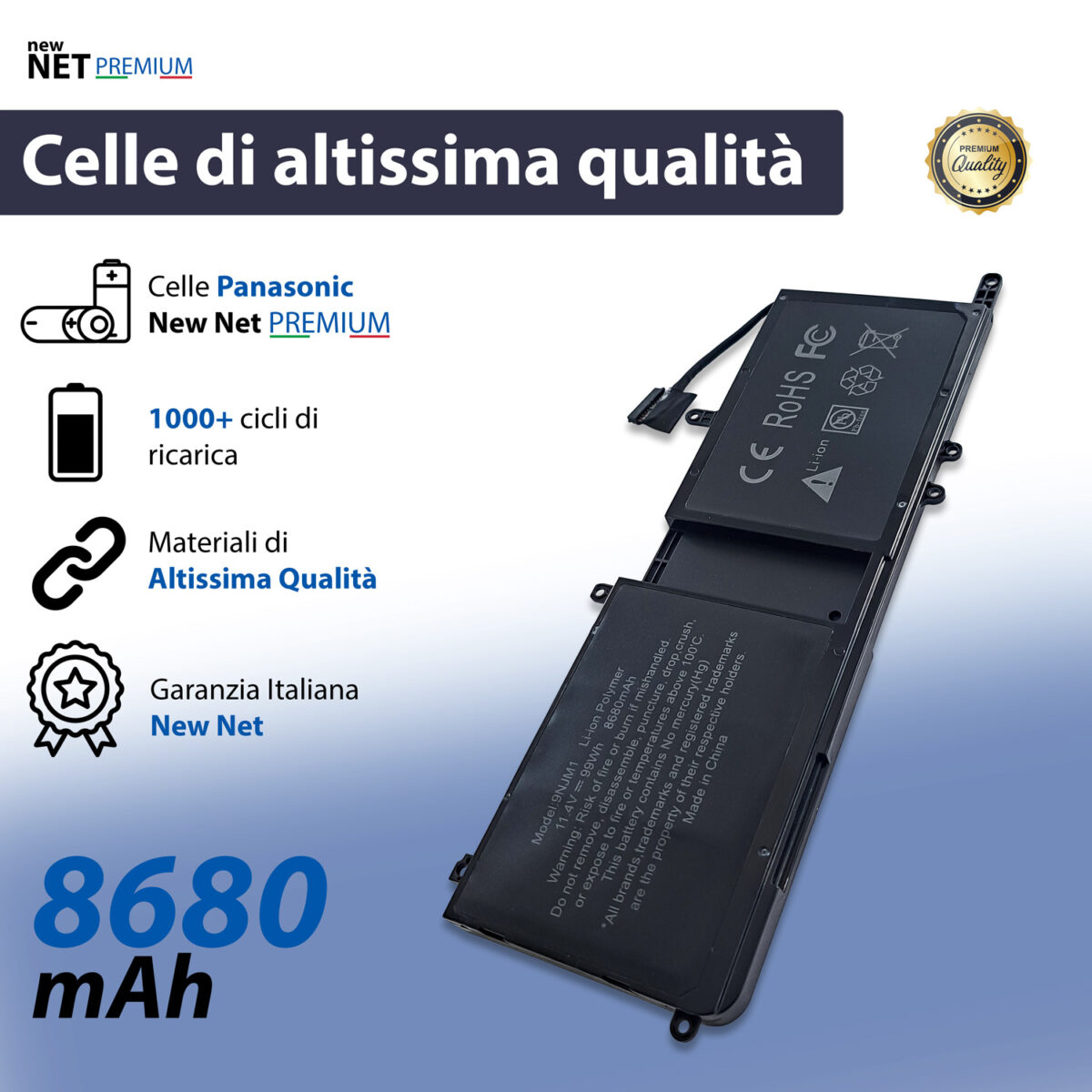 Batteria New Net Premium 9NJM1 per Dell Alienware 15 17 R4 R5 - 11.4V, 8680mAh / 99Wh - immagine 4