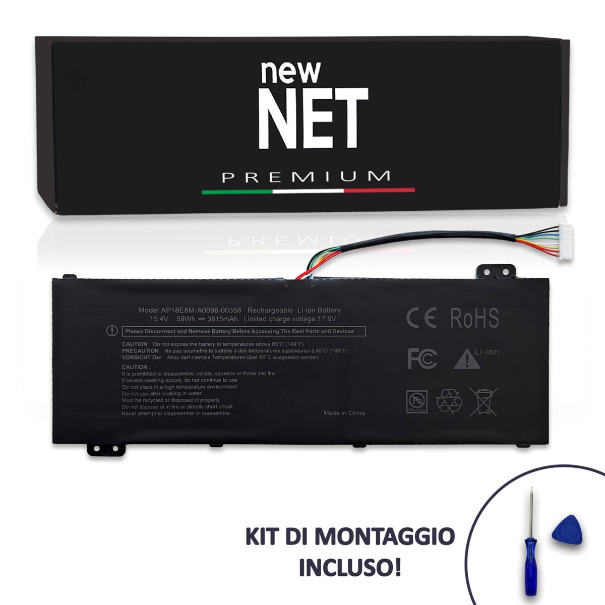 Batteria New Net Premium AP18E8M per Acer Nitro 5 - 15.4V, 3815mAh / 59Wh