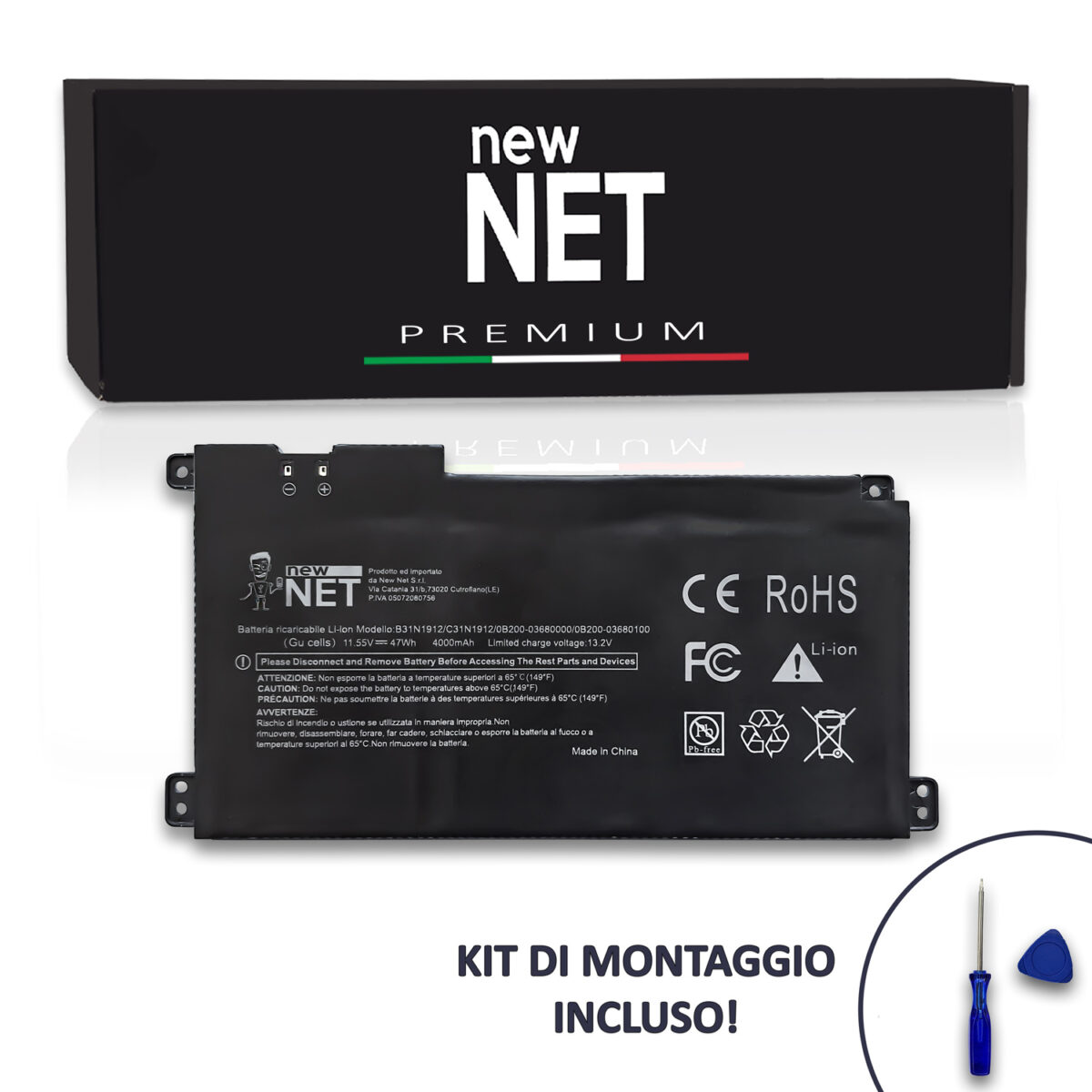 Batteria New Net Premium B31N1912 per ASUS VivoBook Go 14 15 - 11.55V, 4000mAh / 47Wh