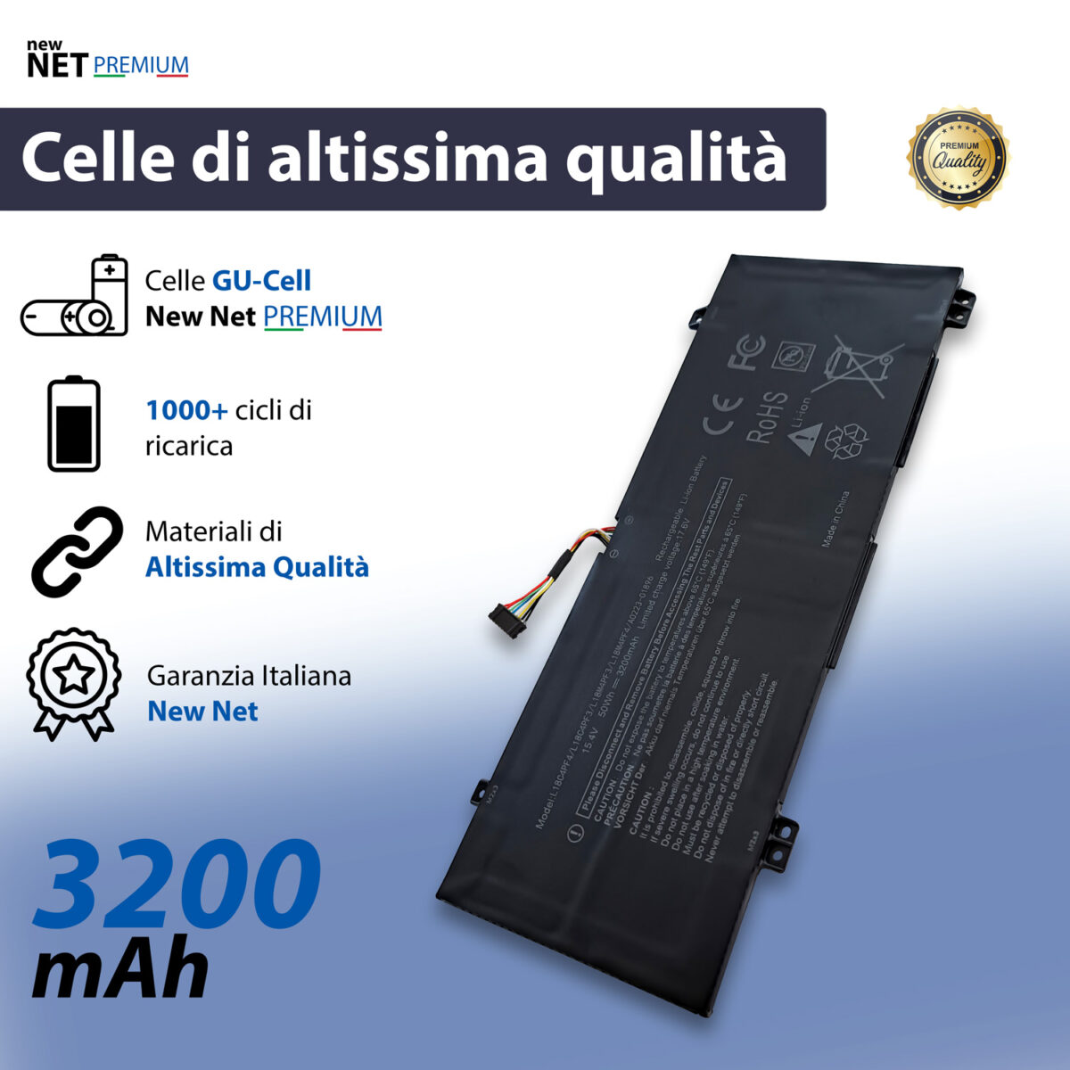 Batteria New Net Premium L18C4PF3 per Lenovo Ideapad C340-14API - 15.36-15.44V, 3200mAh / 50Wh - immagine 4