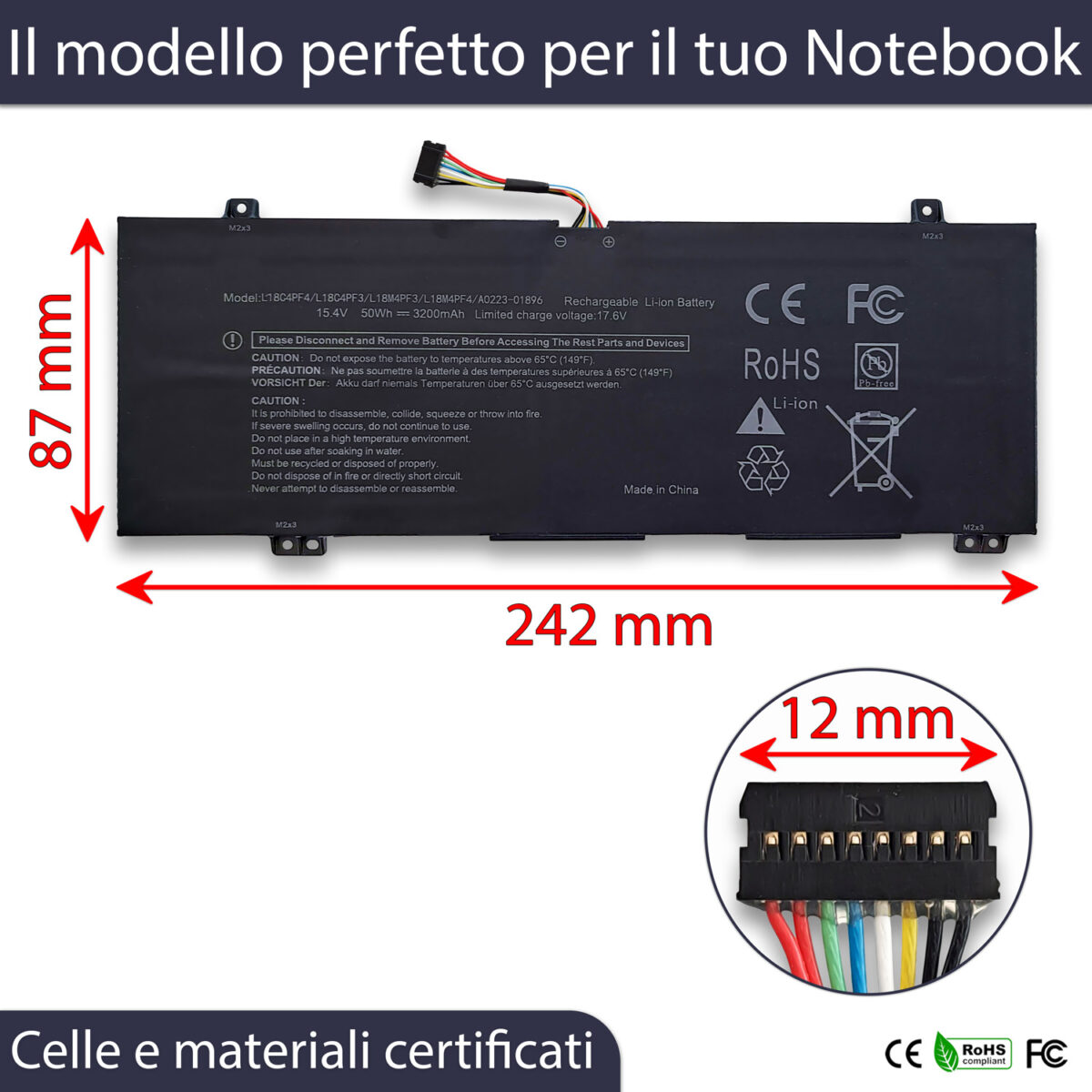 Batteria New Net Premium L18C4PF3 per Lenovo Ideapad C340-14API - 15.36-15.44V, 3200mAh / 50Wh - immagine 2