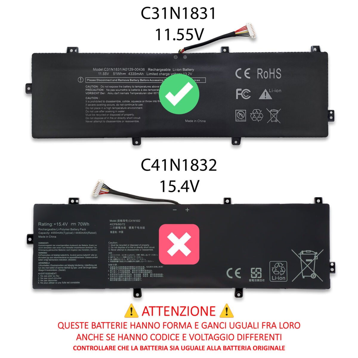 Batteria New Net Premium C31N1831 per ASUS ASUSPRO P3540 - 11.55V, 4335mAh / 51Wh - immagine 2