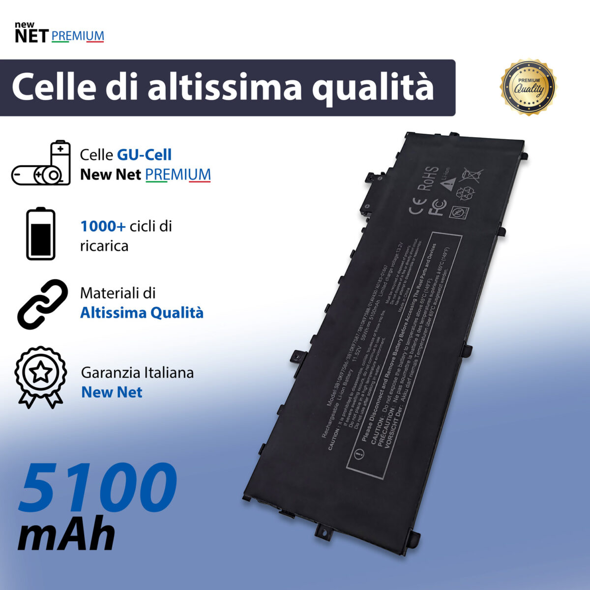 Batteria New Net Premium SB10K97586 per Lenovo ThinkPad X1 Carbon Gen 5 - 11.52-11.58V, 5100mAh / 59Wh - immagine 4