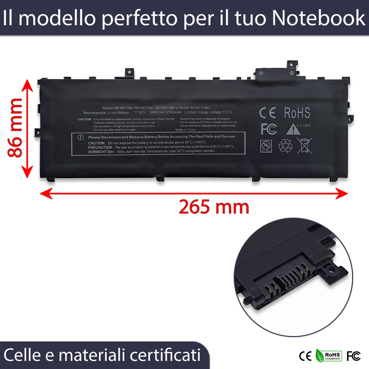 Batteria New Net Premium SB10K97586 per Lenovo ThinkPad X1 Carbon Gen 5 - 11.52-11.58V, 5100mAh / 59Wh - immagine 2