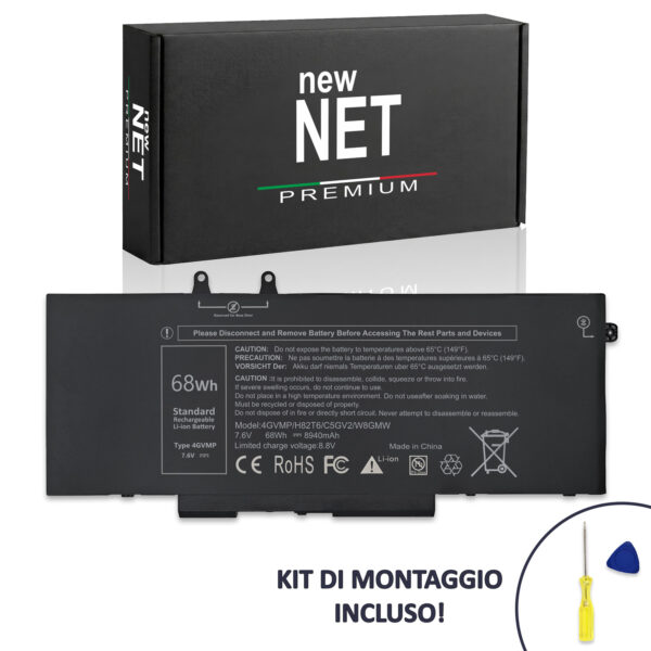 Batteria Premium 4GVMP compatibile con Dell - 7.6V, 8940mAh, 68Wh