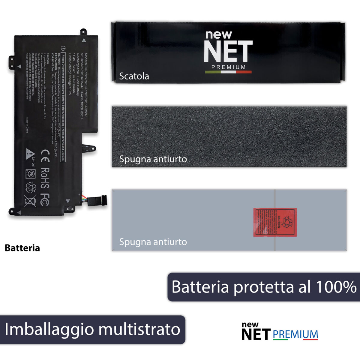 Batteria New Net Premium SB10J78997 per Lenovo ThinkPad 13 - 11.25-11.4V, 4950mAh / 57Wh - immagine 6
