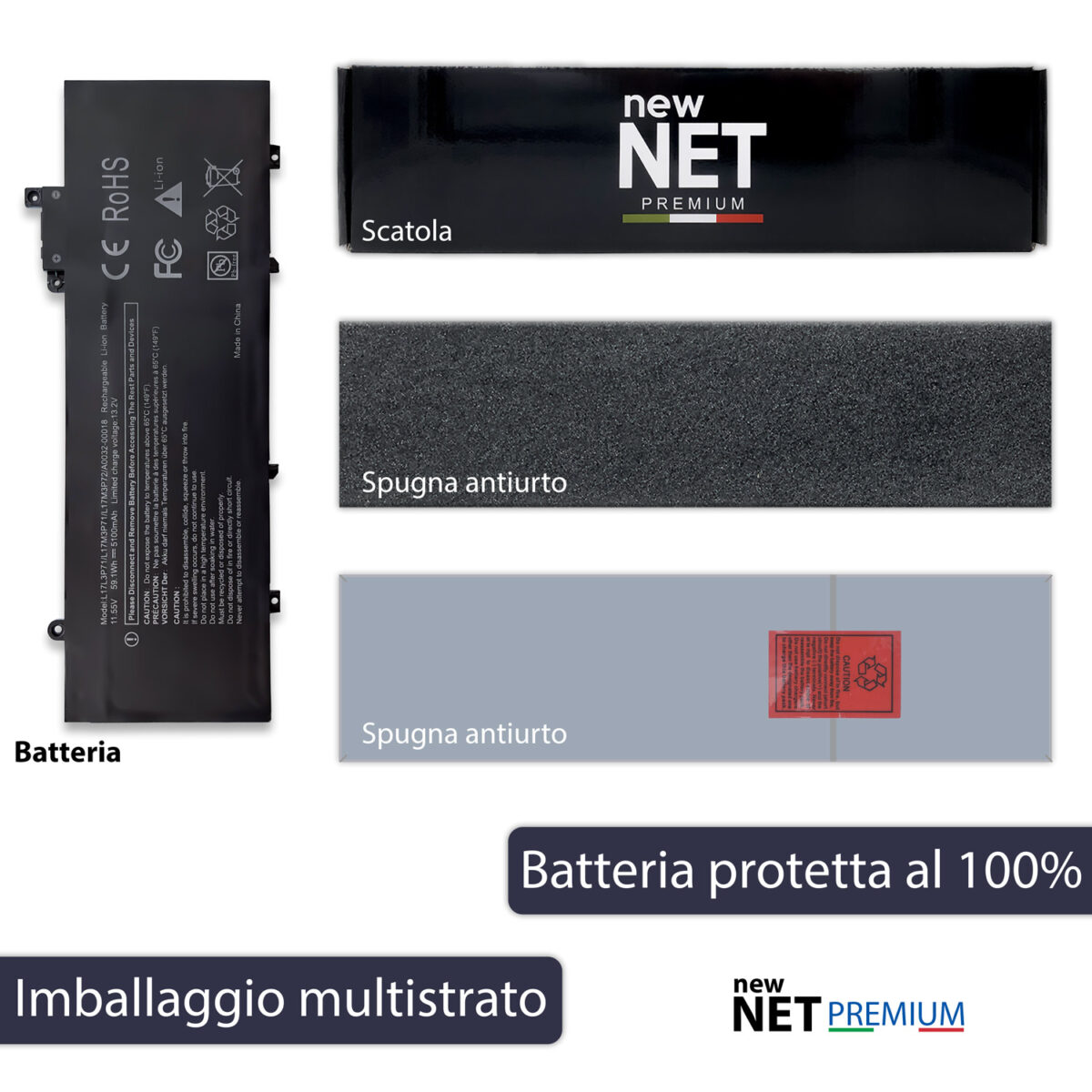 Batteria New Net Premium L17L3P71 per Lenovo ThinkPad T480s - 11.52-11.58V, 5100mAh / 59.1Wh - immagine 6
