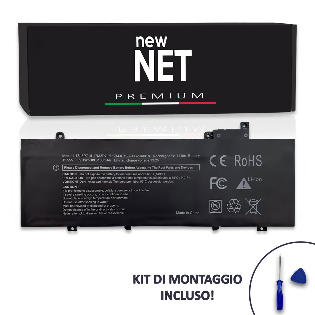 Batteria New Net Premium L17L3P71 per Lenovo ThinkPad T480s - 11.52-11.58V, 5100mAh / 59.1Wh