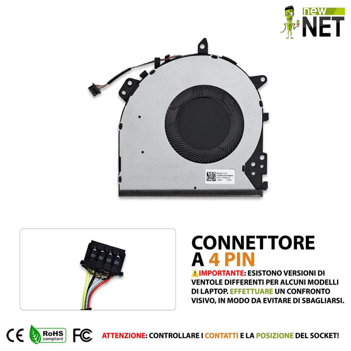 Ventola 13NB0KA0AM0802 per ASUS X512DA [5V - 0.5A] - immagine 4