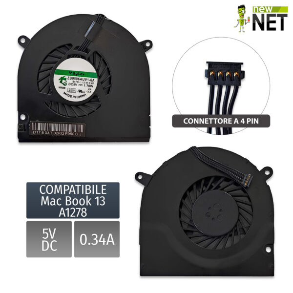 Ventola per Apple MacBook 13 pollici A1278, A1342
