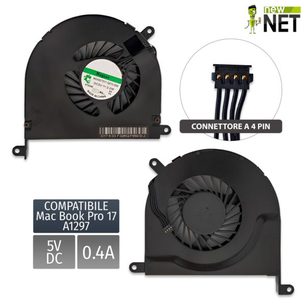 Ventola sinistra per Apple Macbook Pro 17 pollici A1297