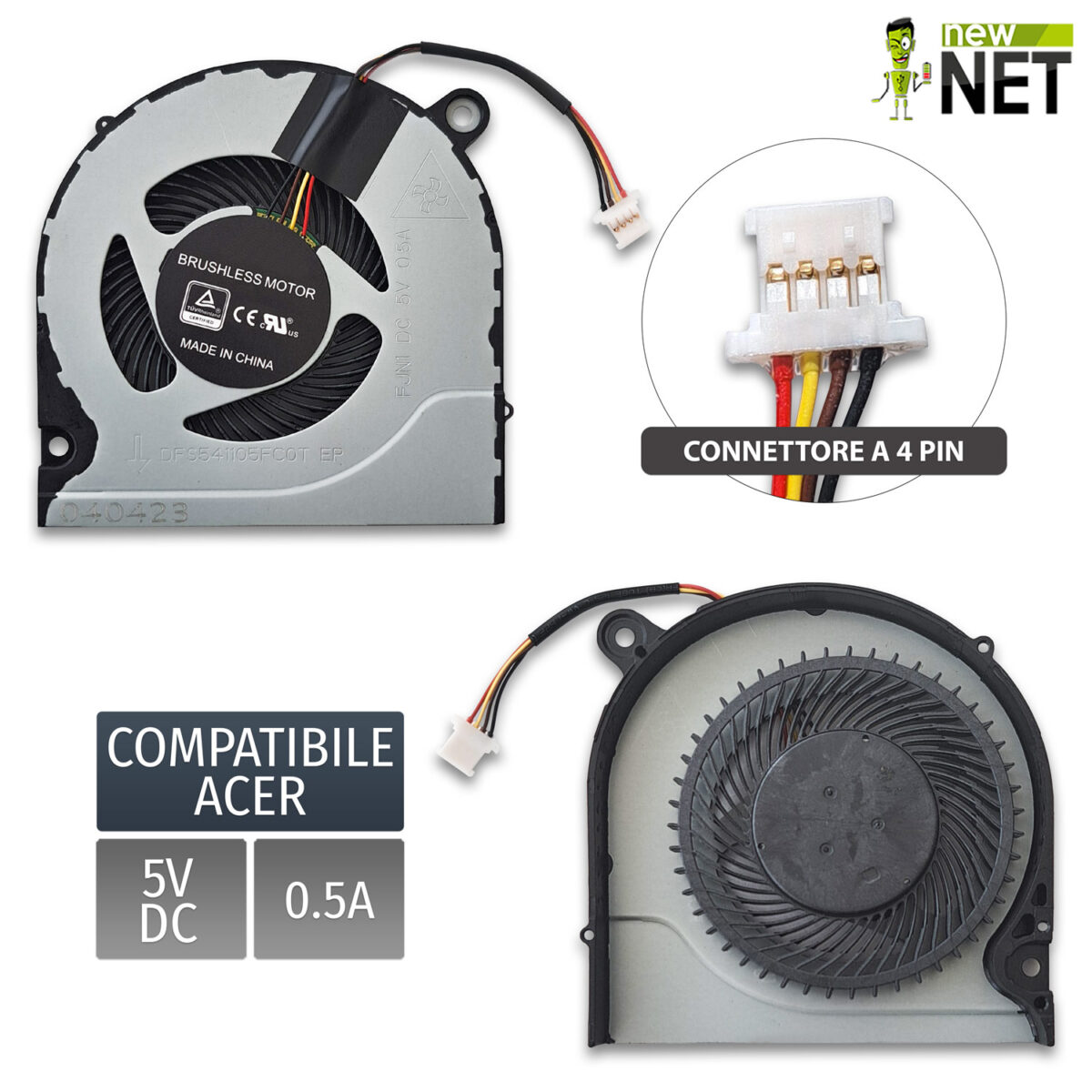 Ventola DFS541105FC0T EP per Acer Aspire 3 A314-21 - 4 Pin, 5V, 0.5A