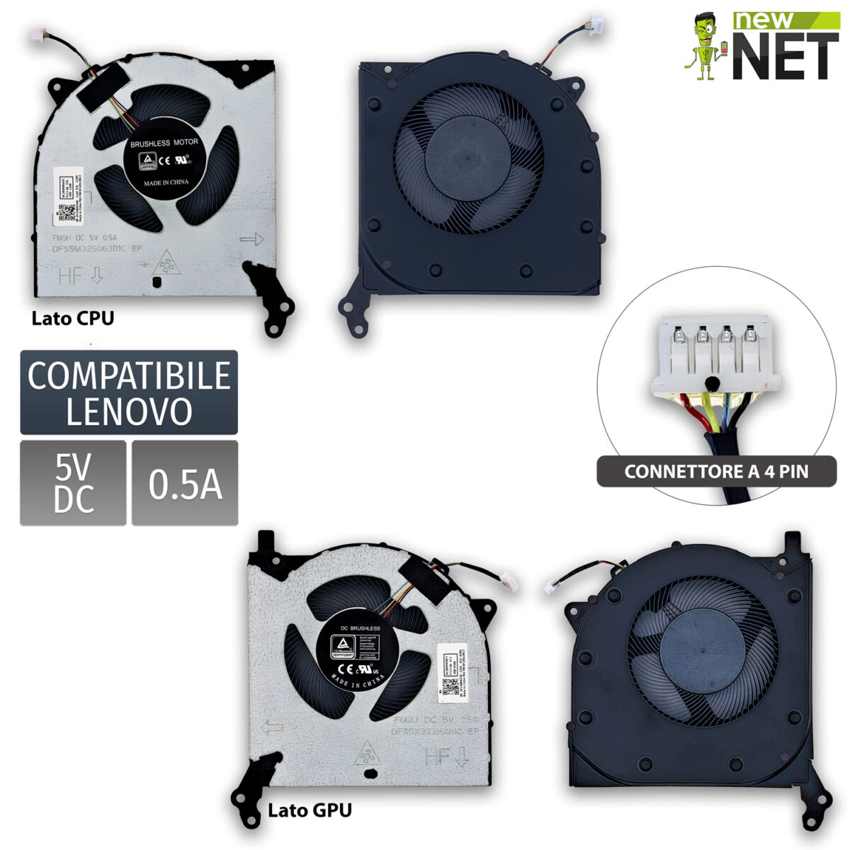 Coppia di ventole 5F10S13917 per Lenovo Legion - 4 Pin, 5V, 0.5A