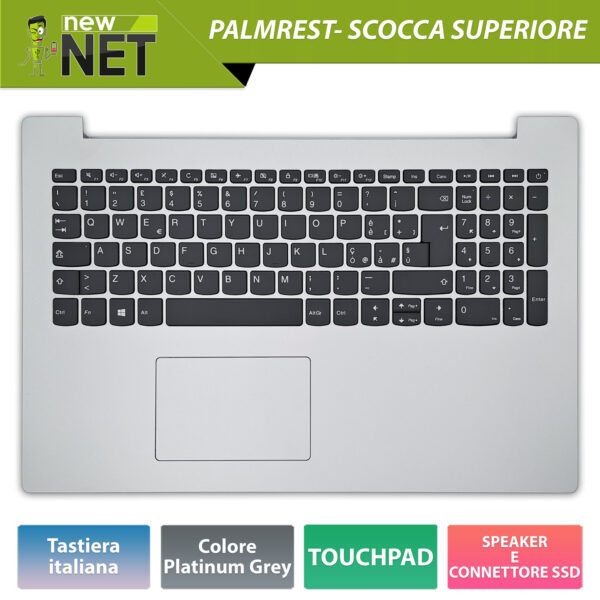 Top Case 5CB0R16513 per Lenovo IdeaPad 330-15 con: Tastiera italiana, TouchPad, Speaker e Connettore SSD, Colore: Platinium Gray