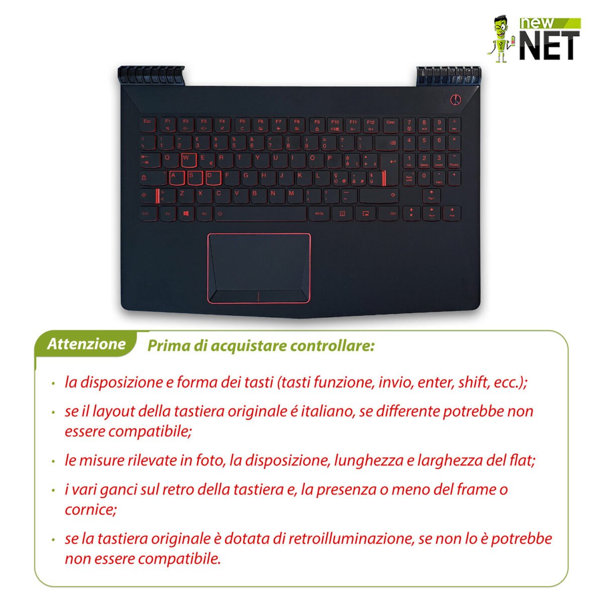 Top Case 5CB0N00287 per Lenovo Legion Y520-15 con Tastiera italiana e TouchPad, Colore: Black (Nero) - immagine 4