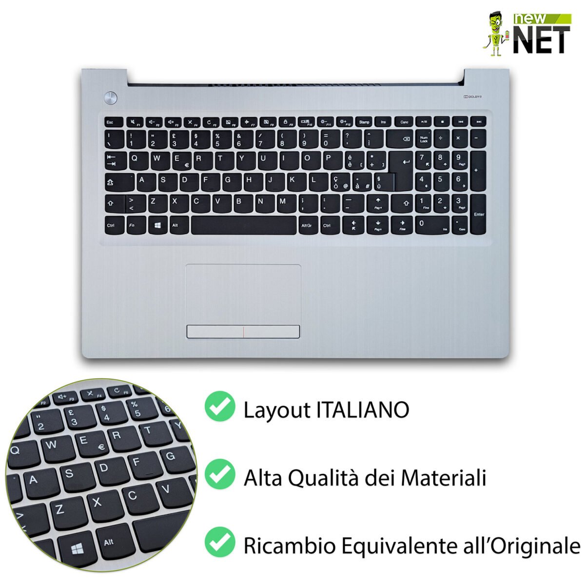 Top Case 5CB0M29131 per Lenovo IdeaPad 310-15 con Tastiera italiana e TouchPad, Colore: Silver (Argento) - immagine 3