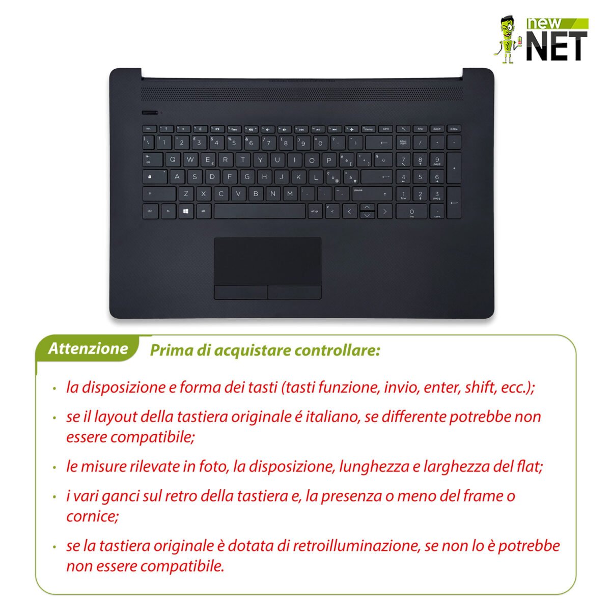 Top Case L22749-061 con Tastiera italiana retroilluminata per HP 17-by, Colore: Nero (ASH) - immagine 4