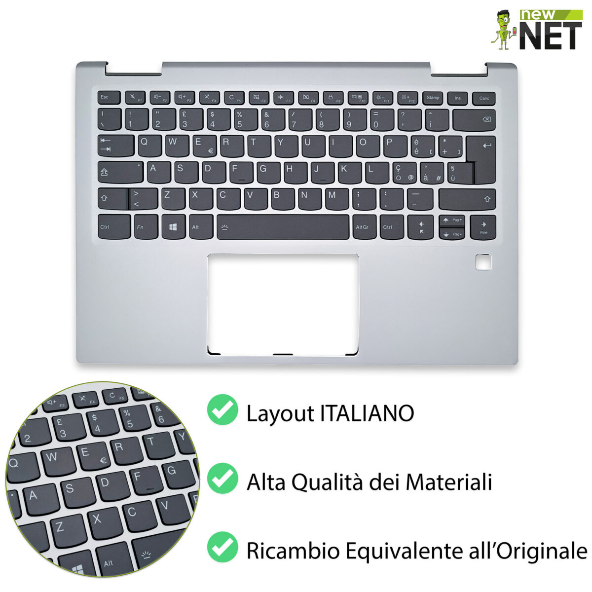 Top Case 5CB0N67906 per Lenovo IdeaPad Yoga 720-13IKB con tastiera italiana retroilluminata, Colore: Argento - immagine 4