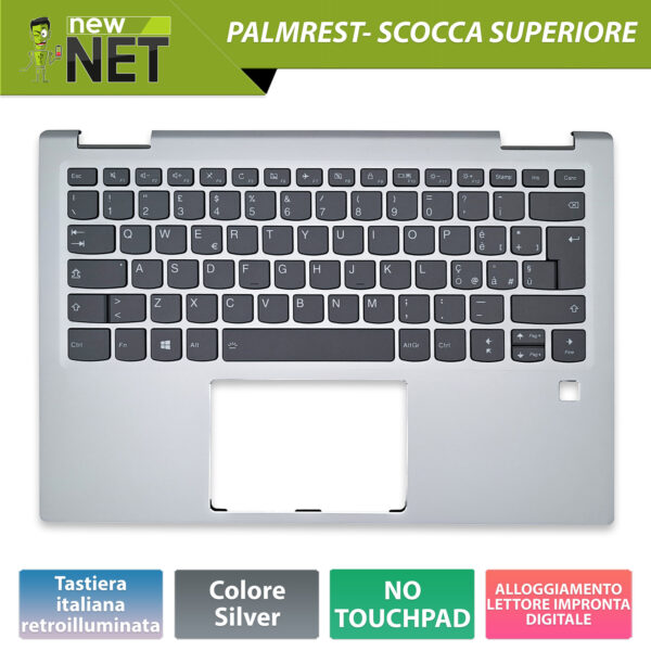 Top Case 5CB0N67906 per Lenovo IdeaPad Yoga 720-13IKB con tastiera italiana retroilluminata, Colore: Argento