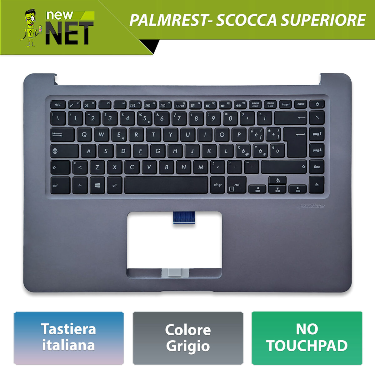 Top Case 90NB0FY2-R32IT1 per ASUS VivoBook 15 F510 K510 R520 S510 X510 con Tastiera italiana, Colore: Grigio