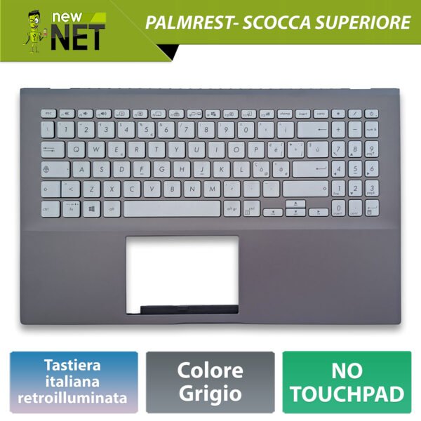 Top Case 90NB0LL2-R31IT0 per ASUS VivoBook S15 X531F con Tastiera italiana, Colore: Grigio