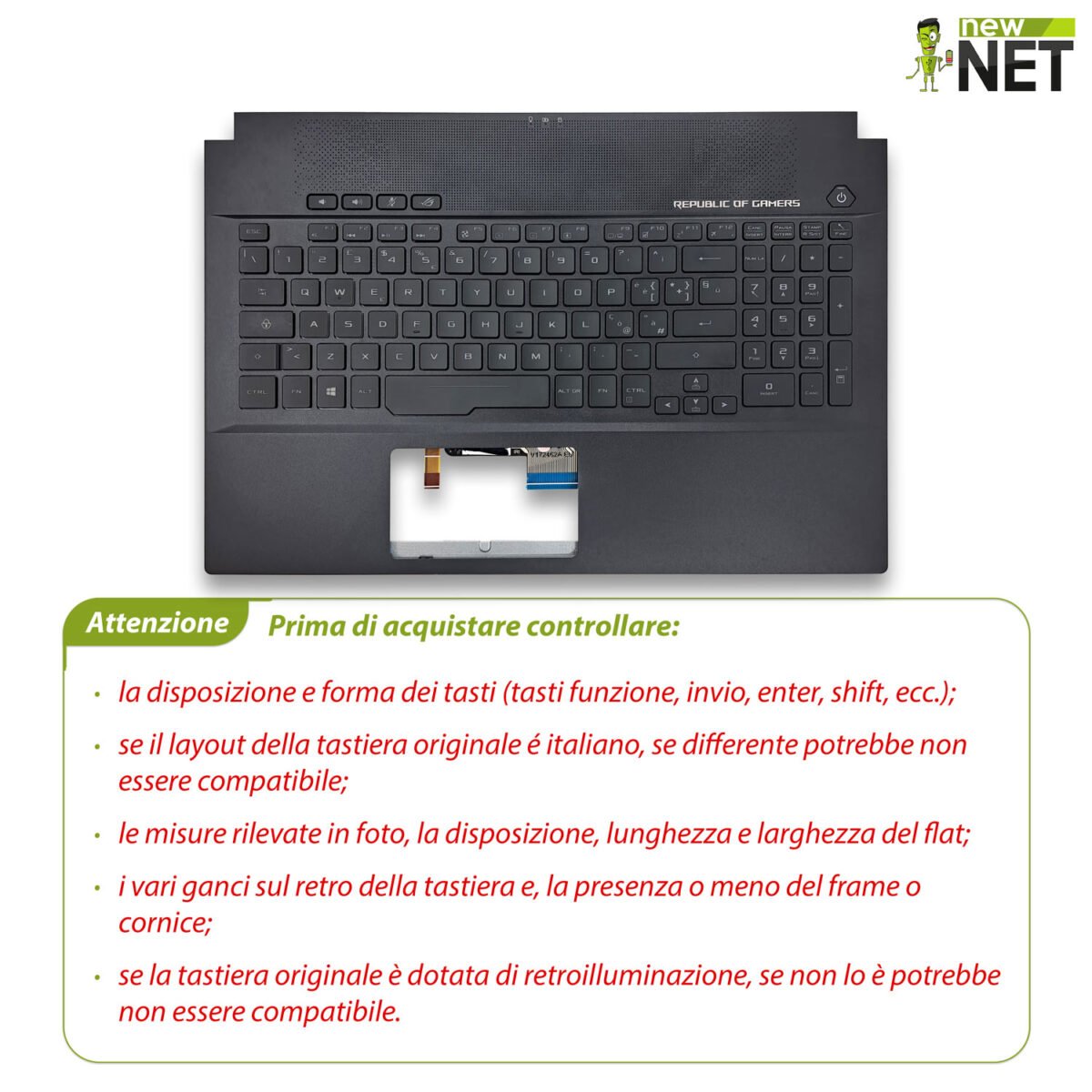 Top Case 90NR00F2-R31IT0 per ASUS ROG Zephyrus M GM501 con Tastiera italiana retroilluminata, Colore: Nero - immagine 6
