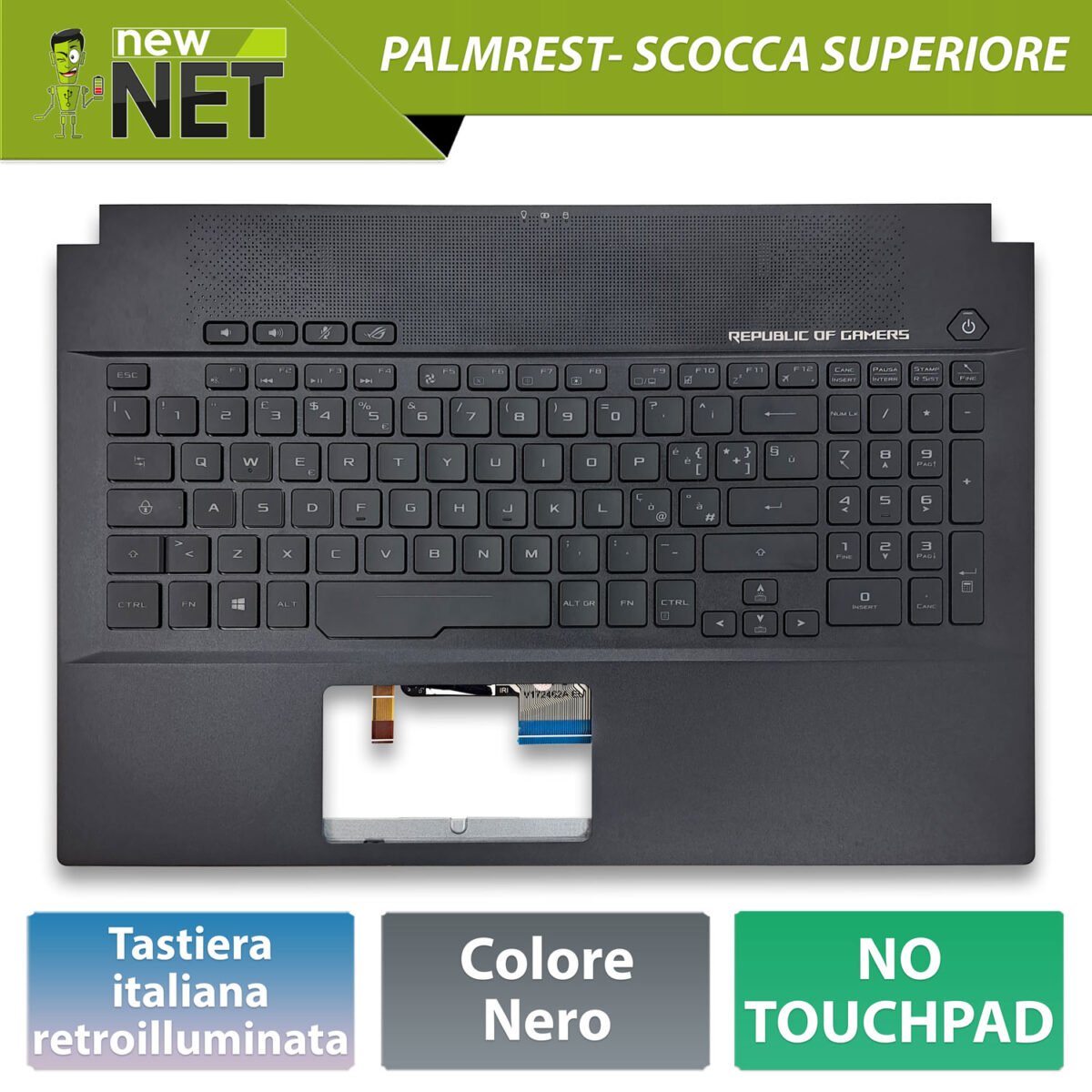 Top Case 90NR00F2-R31IT0 per ASUS ROG Zephyrus M GM501 con Tastiera italiana retroilluminata, Colore: Nero